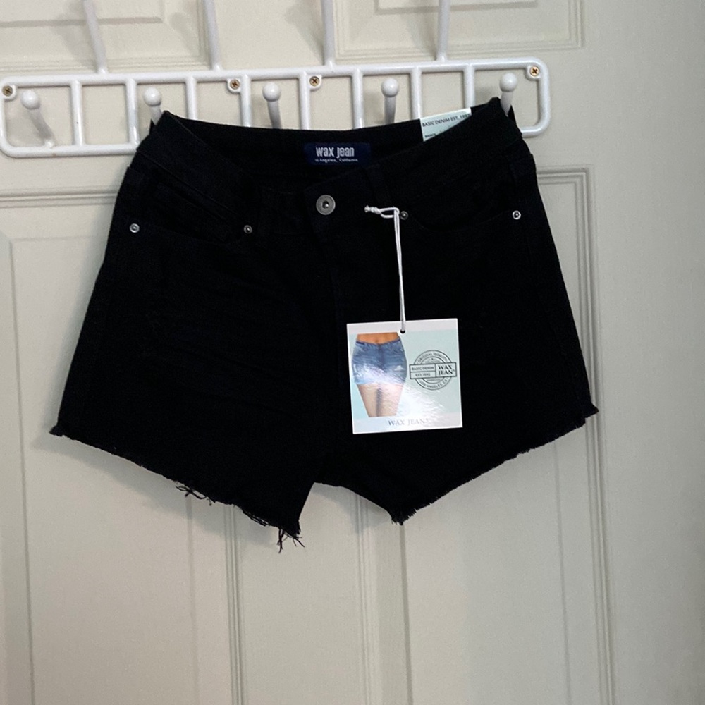 womens black denim distressed shorts